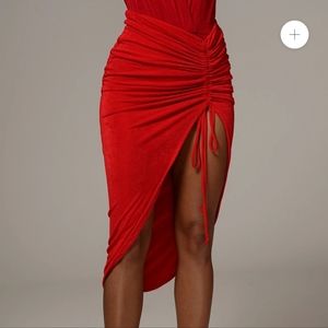 Red Ruched Pencil Skirt